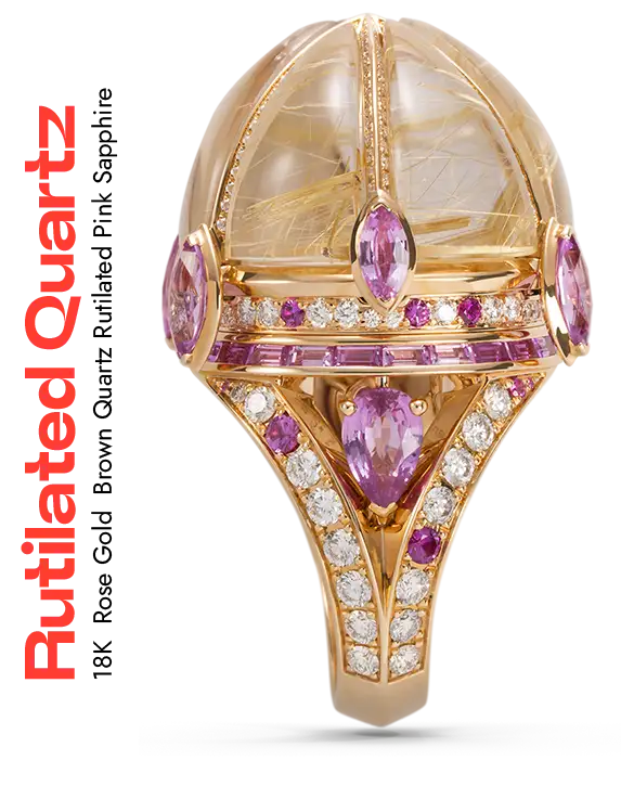 Pomander Rose Gold Brown Quartz Rutilated Pink Sapphire