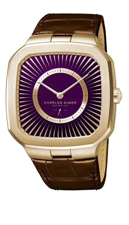 Charles Zuber Perfos 39 Yellow Gold on Leather Amethyst